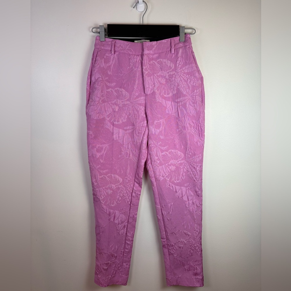 Scotch & Soda Women’s Pink Floral Cropped Dress Pants Lowry Jacquard, Size Small